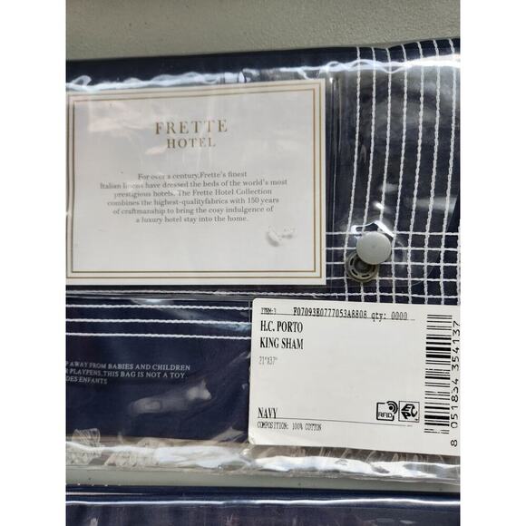 New Frette 2 Pc Set Porto Cotton King Shams Navy Sham Embroidery #02 - Picture 12 of 14